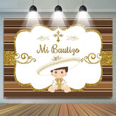 Lofaris Gold Glitter Mi Bautizo White Baby Shower Backdrop